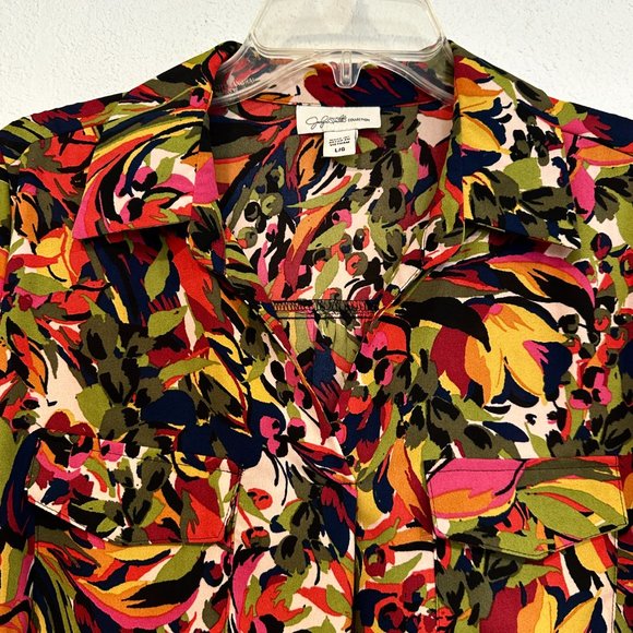 NWOT Jaclyn Smith Tunic Top HiLo MultiColor Long Sleeve V-Neck 2 Pockets Size Lg - Picture 6 of 9